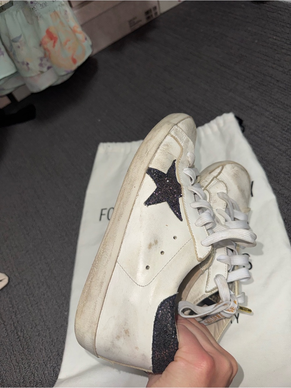 Golden Goose White Low-Top Sneakers with Navy Star - Picture 6 of 12